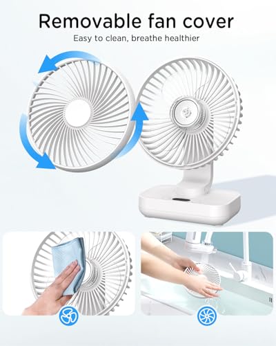 EasyAcc Tischventilator, 4000 Akku Automatischer Oszillierender Kleiner USB Ventilator, Tragbarer Aufladbar Basis Ventilatoren mit 4 Geschwindigkeiten für Camp,Büro, Bibliothek und Zuhause - Weiß 5