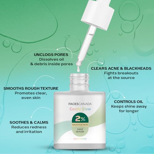 Image of FACES CANADA Comfy Glow 2% Salicylic Acid w /w Face Serum - 15ml | Clears Acne & Blackheads | Unclogs Pores | Controls Oil | Even Skin Tone | Smooth Skin Texture | Gentle Exfoliation
