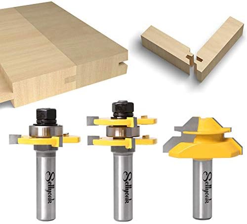 Tongue and Groove Router Bit Tool Set, SellyOak 1/2 Shank Tongue&Grooving Router Bits + 1/2 Shank 45° Lock Miter Router Bit, Wood Milling Cutter Woodworking Tools on Router Table/Base Router etc.