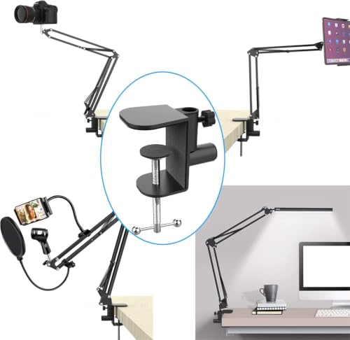 Image of SHOPEE Large Desk Clamp Mount Replacement for Microphone Suspension Boom Scissor Arm, Table C Clip for Desktop Overhead Camera Tripod Mic Stand Lamp Base, Fits Up to 2.36 inch 6cm Thickness
