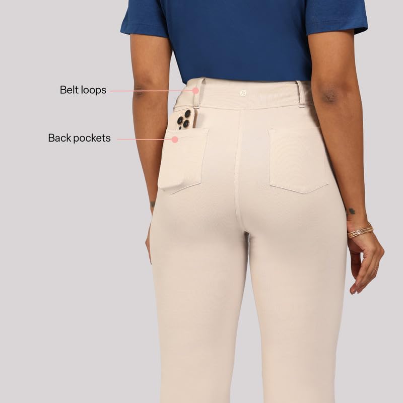Image of Blissclub AM:PM Air Flare Trousers Cotton for Women Above 5'5 ft Tall | Bootcut Trousers and Formal Pants for Women Office wear | Tailored fit
