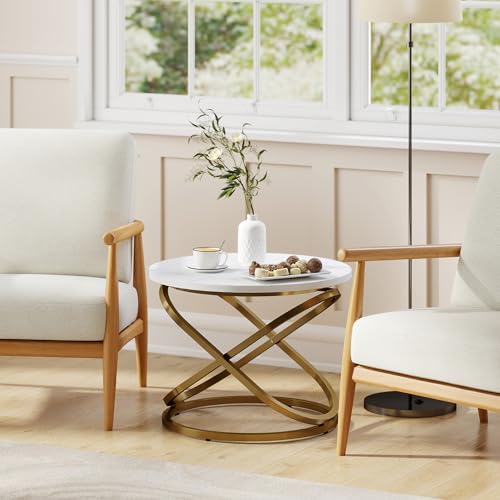 Table basse ronde Ø60 effet marbre, métal doré HOMCOM