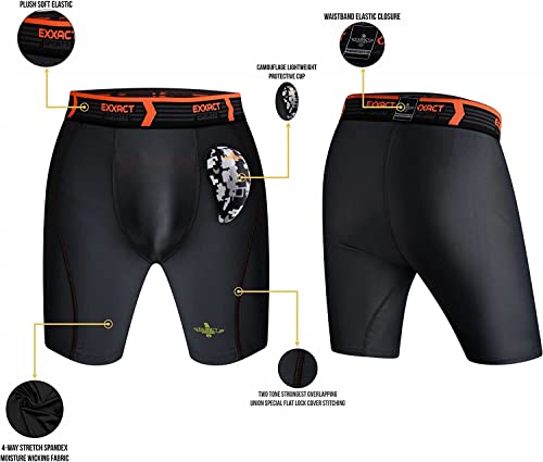 Exxact Sports Mens Compression Shorts With Soft Athletic Cup - Men's Sports Compression Shorts For Baseball, Football - Am, Black #TOP3