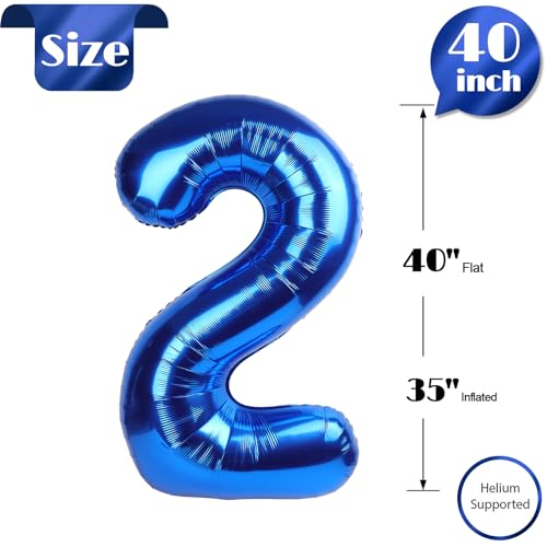 Image of Metallic Blue Number 2 Balloon 40 Inch, 2nd Birthday Decoration, Sparkling 2 Number Balloon Party Decor