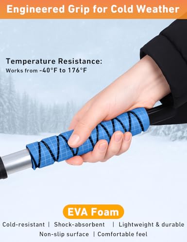 Image of EcoNour 27 inch Aluminum Snow Brush with Ice Scrapers for Car Windshield | For Car window | Car Snow Scraper and Brush with Ergonomic Foam Grip Winter Accessories (Blue)