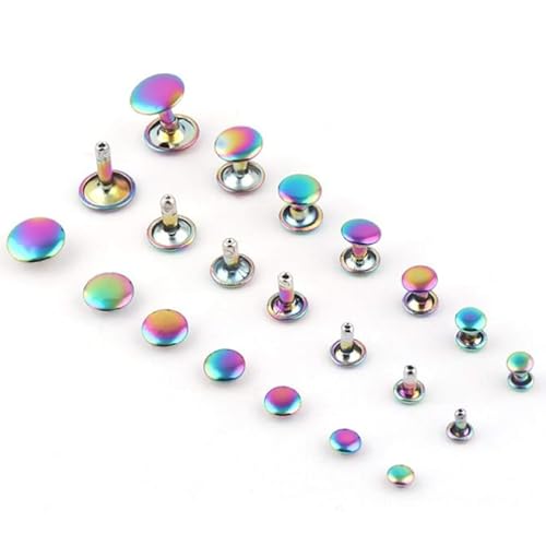Rainbow Double Cap Rivets,Metal Button Round Jewelry Rapid Rivet,Rivet Studs for Purse Bags Handbags Shoes Jeans Belts Leather Craft DIY (Cap 10mm 100pcs)