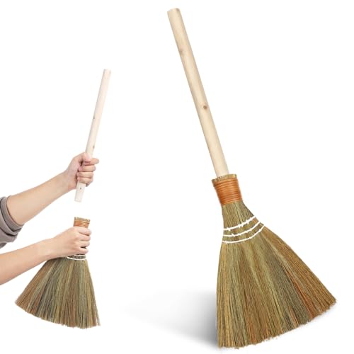 Ckhoid Wedding Broom for Jumping Ceremony Handmade Natural Whisk Broom with Wooden Handle Vietnamese Straw Soft Bristle Indoor Sweeper Removable Design for Living Room Bedroom Cleaning