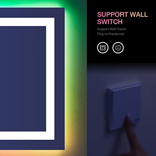 LOAAO 60”X30“ RGB LED Bathroom Mirror with Lights for Bathroom, Anti-Fog, Dimmable,Multiple Light Modes, RGB Backlit + Front Light, Memory Function, Tempered Glass