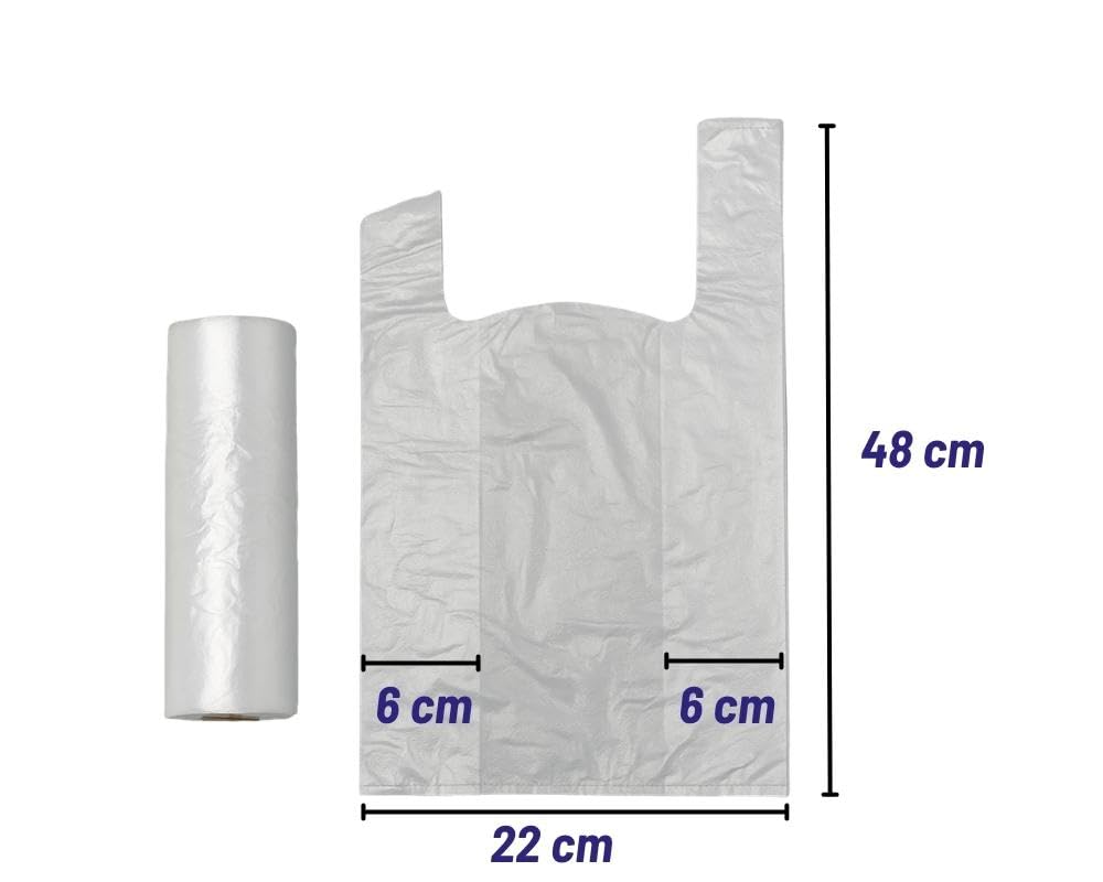 Knotenbeutel auf Rolle 22+12x48 cm Transparent 500 Tüten/Rolle lebensmittelecht Hemdchenbeutel für Obst und Gemüse (5 Rollen (2500 Tüten))