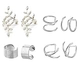 JININA Stainless Steel Ear Cuff Leaf Wrap Earrings Fake Lip Rings Tragus Helix Earrings for Women Men-Silver