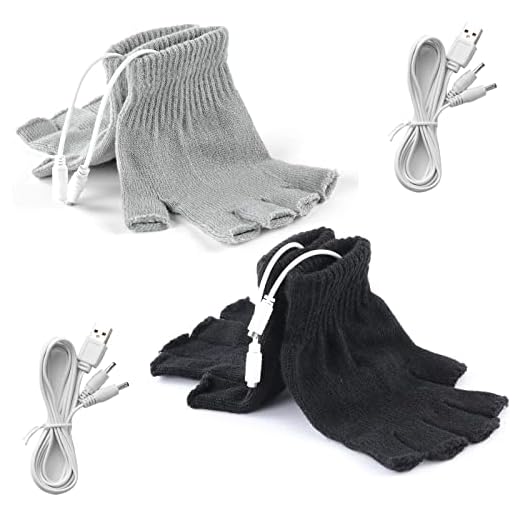 2 Pairs USB Heated Gloves for Men and Women, USB 2.0 Powered Stripes Heating Pattern Knitting Wool Heating Mittens Hands Warmer Fingerless Washable Design Winter Gift (Black & Gray)