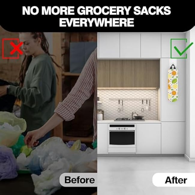 Plastic Bag Holder, Reusable Grocery Bag Organizer/Holder, Durable Large Grocery Bag Storage Dispenser ?for Home Kitchen, Cute Lemon