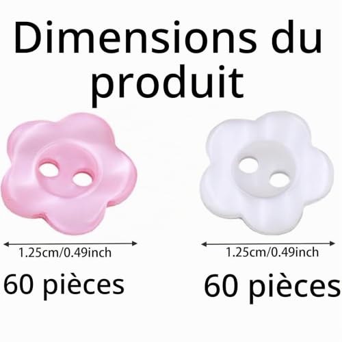 HoAhaMay 120 pièces Boutons cousus en forme de fleur, boutons en résine à double trou, mini-boutons de 12,5 mm de diamètre, adaptés à la couture, au tricot et à la décoration artisanaux (blanc/rose) – vue 2
