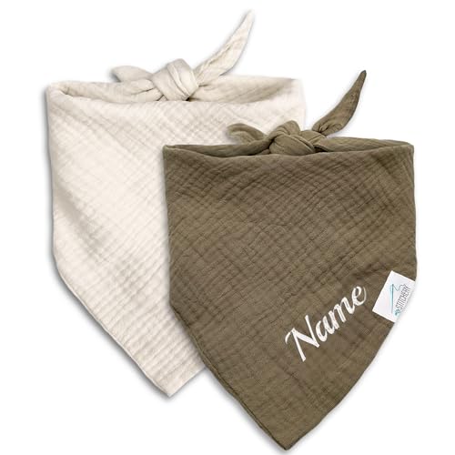 Hundehalstuch mit Namen Bestickt, Oeko-TEX® Standard 100 - Personalisiertes Hunde Halstuch als Geschenk für Hundeliebhaber (Khaki)