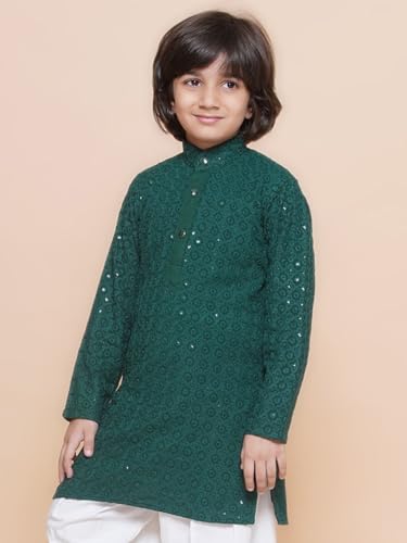 Image of AJ DEZINES Chikankari Kurta For Boys- Ethnic Wear | Embroidery Chikankari Sequined | Traditional & Festive Outfit | Cotton Stylish Boys Kurta | Perfect For Wedding & Family Function
