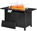 Aoxun 44" Propane Fire Pit Table– 60,000 BTU Outdoor Gas Fire Pits with Removable Lid & Waterproof Cover, Lava Rocks Rectangle Gas Firepit Table for Outside Patio Black