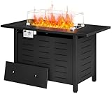 Aoxun 44' Propane Fire Pit Table– 60,000 BTU Outdoor Gas Fire Pits with Removable Lid & Waterproof Cover, Lava Rocks Rectangle Gas Firepit Table for Outside Patio Black