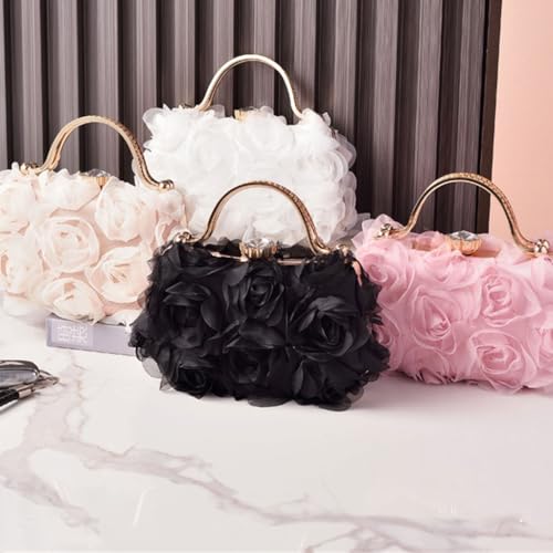 Ladies 3D Rose Flower Evening Bag with Chain for Bridal and Evening Gowns Top Handle Clutches Purse Handbag2
