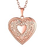 Supcare Mädchen Rosegold Klassisch Blumen Medaillon zum Öffnen für Bilder Locket Necklace Kette Foto Kupfer Halskette mit Anhänger Amulett Erinnerung Personalisiert Modeschmuck für Trauung Party