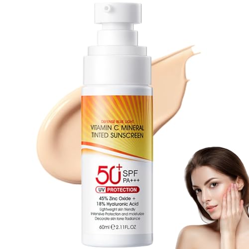 Image of Tinted Sunscreen SPF 50 with Vitamin C,Mineral Sunscreen for Face,Tinted Sunscreen for Face UVA/UVB Broad Spectrum Protection, Lightweight Sun Cream for Daily Commuting & Outdoor Activities