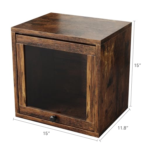 FUSUNBAO Magic DIY Cube Storage Organizer Stackable Cubes for Home Books Clothes Toy-Modular Cubby Storage System-Office Cubical-Bookcase Closet(Antique Brown, Glass Door Cube)