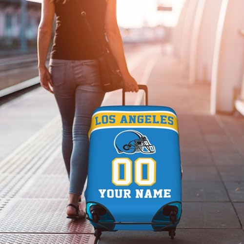 Image of Custom Los Angeles C Luggage Cover Personalized Football Style Suitcase Cover with Name Number Customized Washable Elastic Sports Travel Suitcase Protector for Business Vacation Gifts