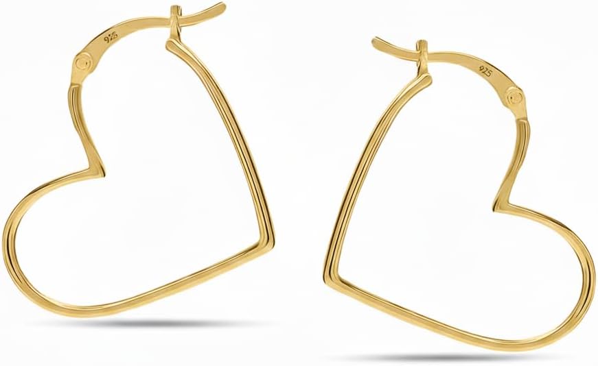 Charmsy 925 Sterling Silver Hoop Earrings for Women | 14K Gold-Plated Classic Heart Hoop Earring | Women's Love Heart Earrings Jewelry