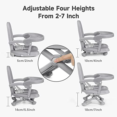 Image of YOLEO Baby High Chair Booster Seat for Dining Table, Foldable High Chairs with Adjustable Heights, Travel Booster Seat with Removable Tray