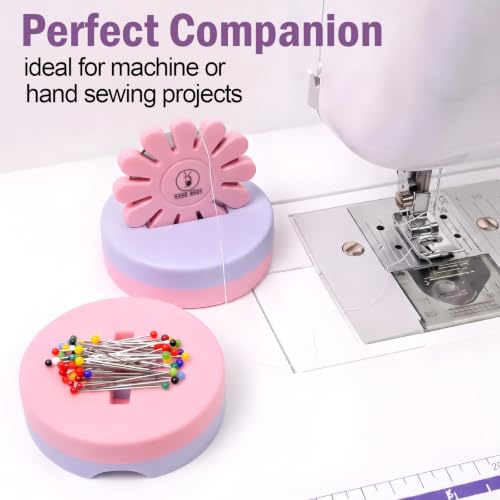 Image of Sizobi Purple Magnetic Pin Holder with Thread Cutter, Blade Saver | Double-Sided Magnetic, 12 Cutting Point, Concealed Blade, Vertical Placement, Multi-functional Storage, Flower-shaped Design
