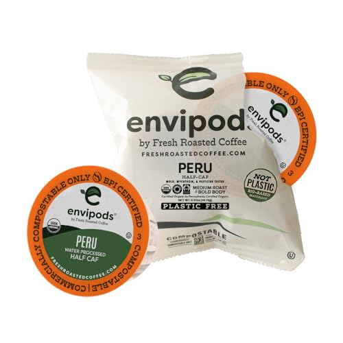 Fresh Roasted Coffee, Organic Peru Water-Processed Half-Caf Envipods, Medium Roast, USDA Organic...