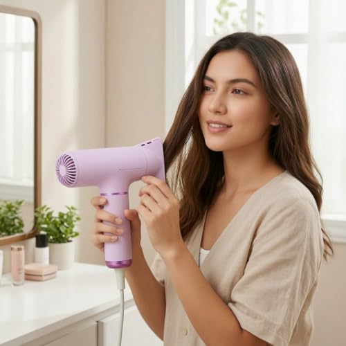 Image of ECOMISTIQ Lightweight Mini Hair Dryer Fast Drying Handheld Hair Dryer Ergonomic Portable Hairdryer Powerful Air Current for Travelers Dorm Rooms Gym Pink Gold Us| Dryers| Care & Styling |Health &