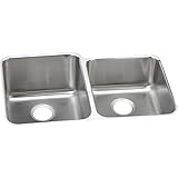 Elkay Lustertone ELUH3120R Offset Double Bowl Undermount Stainless Steel Kitchen Sink