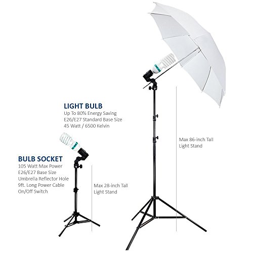 LimoStudio 800W Photography Photo Portrait Studio Umbrella Triple Continuous Lighting Kit - 2 x White Umbrella Lighitng, 1 x Table Top Mini Lighting Kit, AGG1210 - Thumbnail 2