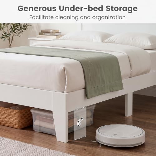 Image of GIANTEX Queen Size Wooden Bed Frame with Headboard, Wood Slat Support | Modern Platform Bed with Heavy Duty Mattress Foundation, Under-Bed Storage, No Box Spring Needed, Easy Assembly (White)