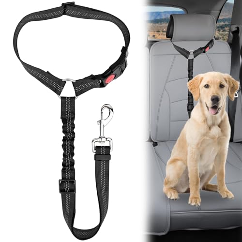 DONOONIS Ceinture de Sécurité Universelle pour Chien et Chat, avec Absorption des Chocs, Réglable de 28 à 33 Pouces, Noir