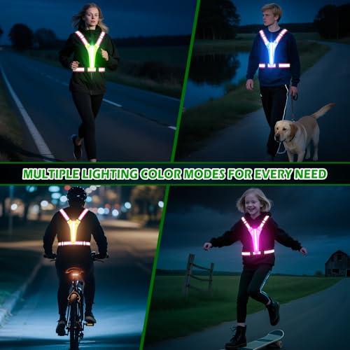 Samlior LED Reflektierende Laufweste, 5 Farben 3 Lichtmodi Wiederaufladbare USB Lauflicht, LED Running Reflektoren, Verstellbare Leuchtweste für Laufen Gehen Radfahren in der Nacht (Rosa)