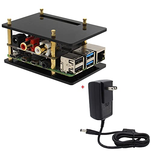 Geekworm Raspberry Pi HiFi DAC HAT with DC 5V 4A Power Adapter and Acrylic Case Kit, Raspberry Pi 4B/3B+ X930 V1.3 HiFi DAC HAT with Power Management Function for Raspberry Pi 4B/3B+/3B/3A+/2B/B+