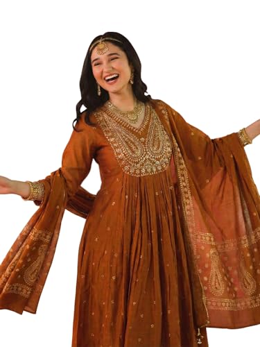 Kurta Anarkali brodé GoSriKi en tissu viscose fluide et confortable pour femme