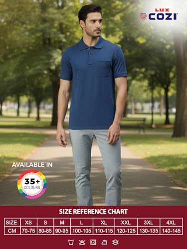 Image of Lux Cozi Men's Polo T-Shirt Regular Fit Half Sleeves with Pocket | Cotton Blend Polo Neck Collar T-Shirt for Men | Casual, Office Comfortable Breathable T-Shirt | Stylish Plain Tee