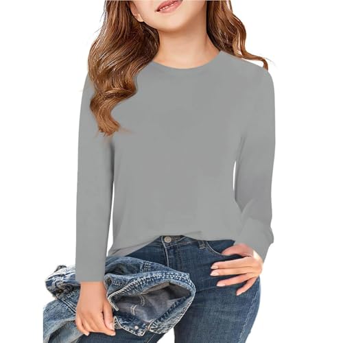 Kids Girls Fall Long Sleeve Shirts Solid Color Round Neck Casual Basic Tops Autumn Trendy Soft Pullover Tees Clothes