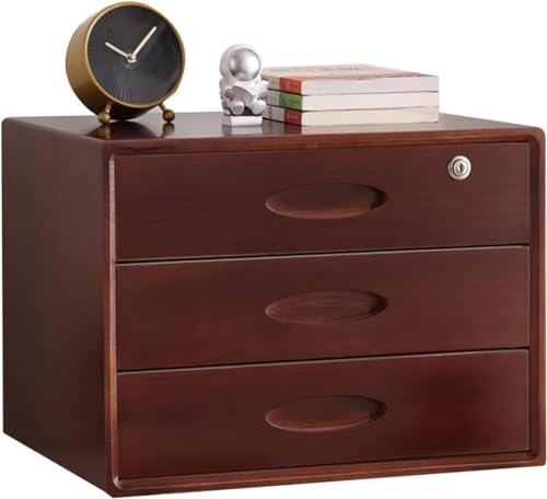 noxozoqm Multi-Layer Drawer Storage Box, 3 Drawer Solid Wood Flat File Cabinet With Lockable, A4 Treatment Storage Cabinet For Home Desktop Office(Color:D)
