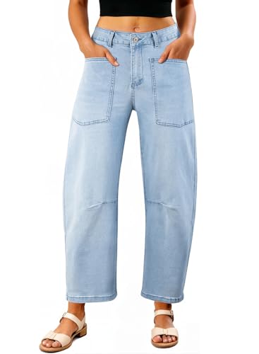 Image of EVALESS Barrel Jeans Women Baggy Stretchy Cropped Denim Pants