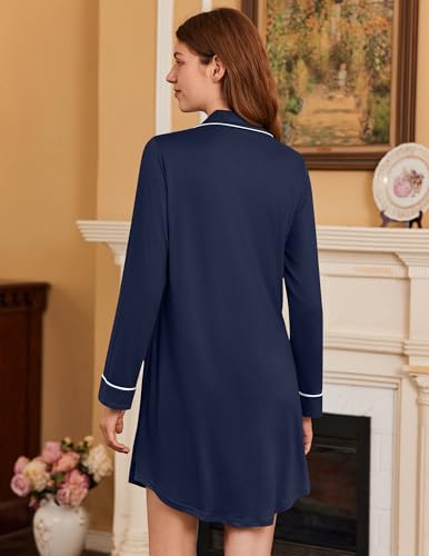 Image of Ekouaer Nightgowns for Women Long Sleeve Night Gown Button Pajama Dress