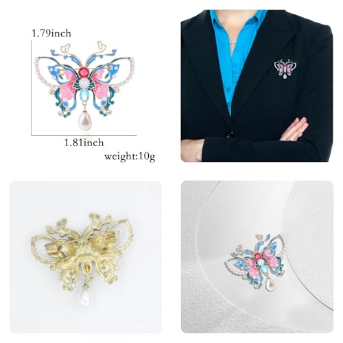Image of ABJFJE Gold Enamel Crystal Butterfly Brooches for Womne Elegant Rhinestone Pearl Animal Brooch Pins Fashion Jewelry Brooch pin Accessories for Women Gift