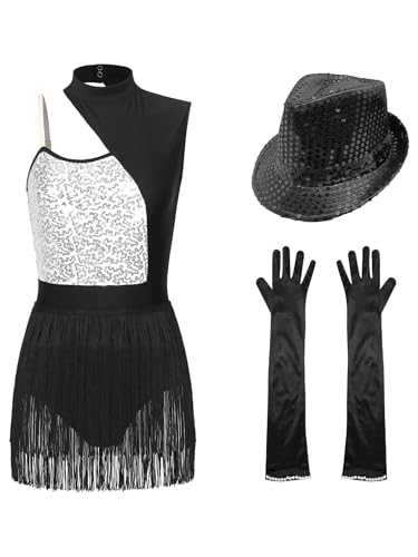 Robe de danse latine femme avec body paillettes et gants renvena