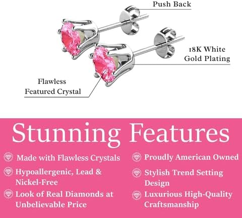 Cate & Chloe 18k White Gold-Plated Birthstone Stud Earrings with Solitaire 1ct Simulated Diamond Crystals, Ruby Birthstone Earrings for Women, Gift for Her on Christmas, Anniversary, Birthday - Image 2