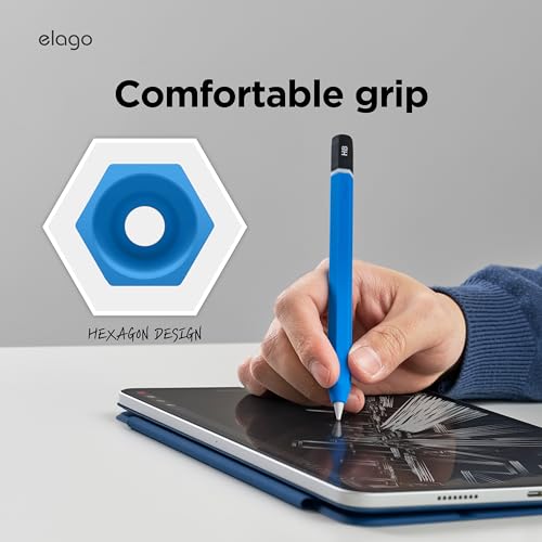 Image of elago Classic Pencil Case Compatible with Apple Pencil (USB-C), Perfect Grip, Protective Skin, Silicone Sleeve, Supports Magnetic Attachment [Blue]