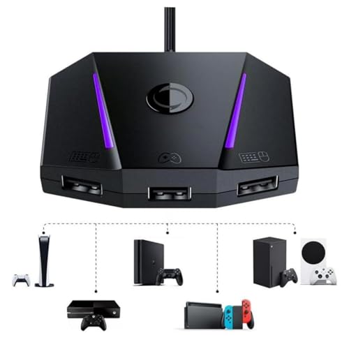 PUSOKEI VX2 AimBox Game Console Mouse and Keyboard Converter, APP Control Mouse Keyboard Adapter with RGB Light & 3.5mm Audio Function, Compatible with PS 4, X Box Series X/S,