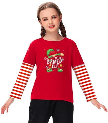 Image of Remimi Unisex Kids Christmas Long Sleeve Shirt Xmas Print Stripe Shirts 2-12 Years