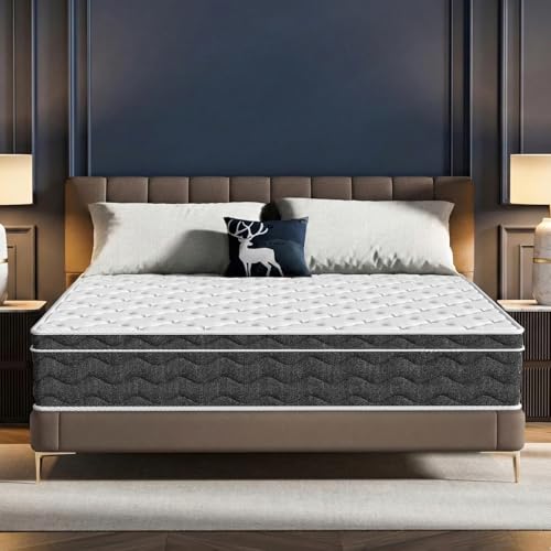 Puzdaz Queen Size 12 Inch Medium Firm Hybrid Mattress with Cooling Gel Memory Foam, CertiPUR-US Certified Mattress in a Box Pressure Relief Removable Cover No Fiberglass